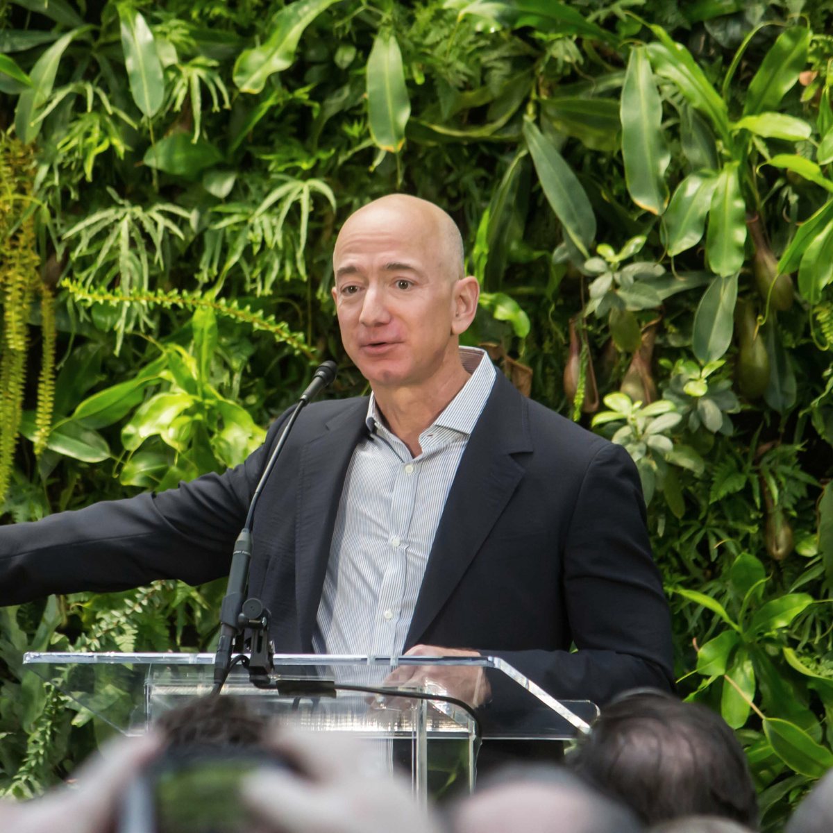 Jeff Bezos speaking at the Amazon Spheres opening